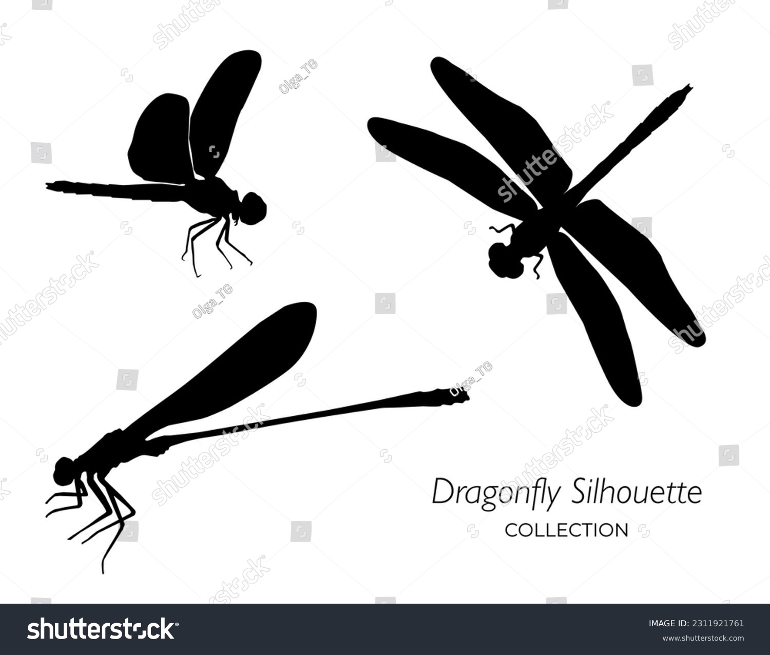 Vector collection of Dragonfly Silhouette isolated on white background. Dragonfly icon set. #2311921761