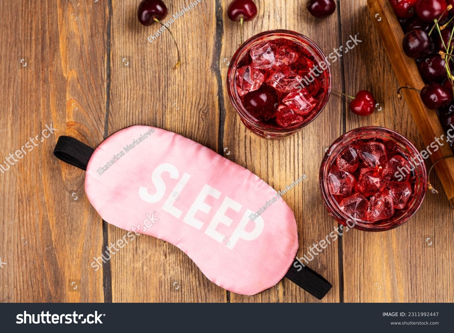 Trendy sleepy girl mocktail. Popular cherry drink for deep sleeping #2311992447