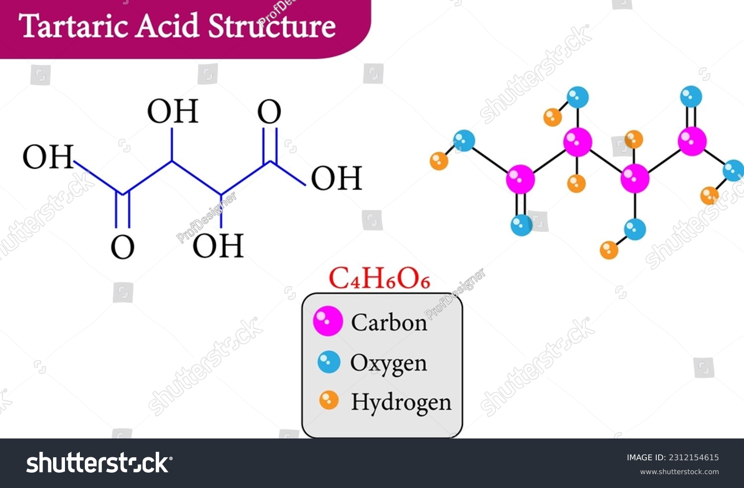 Tartaric Acid Structure Vector Illustration Royalty Free Stock Vector 2312154615 3528