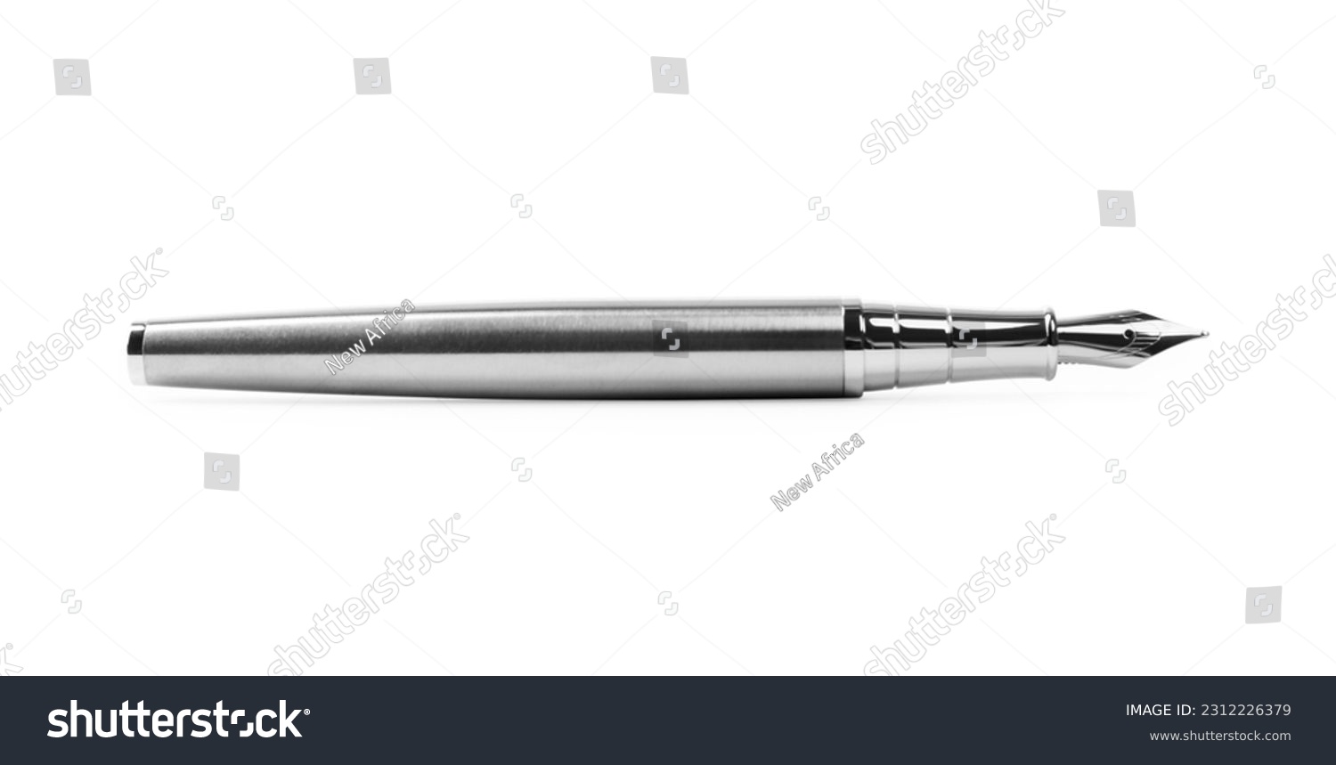 Stylish silver fountain pen isolated on white #2312226379