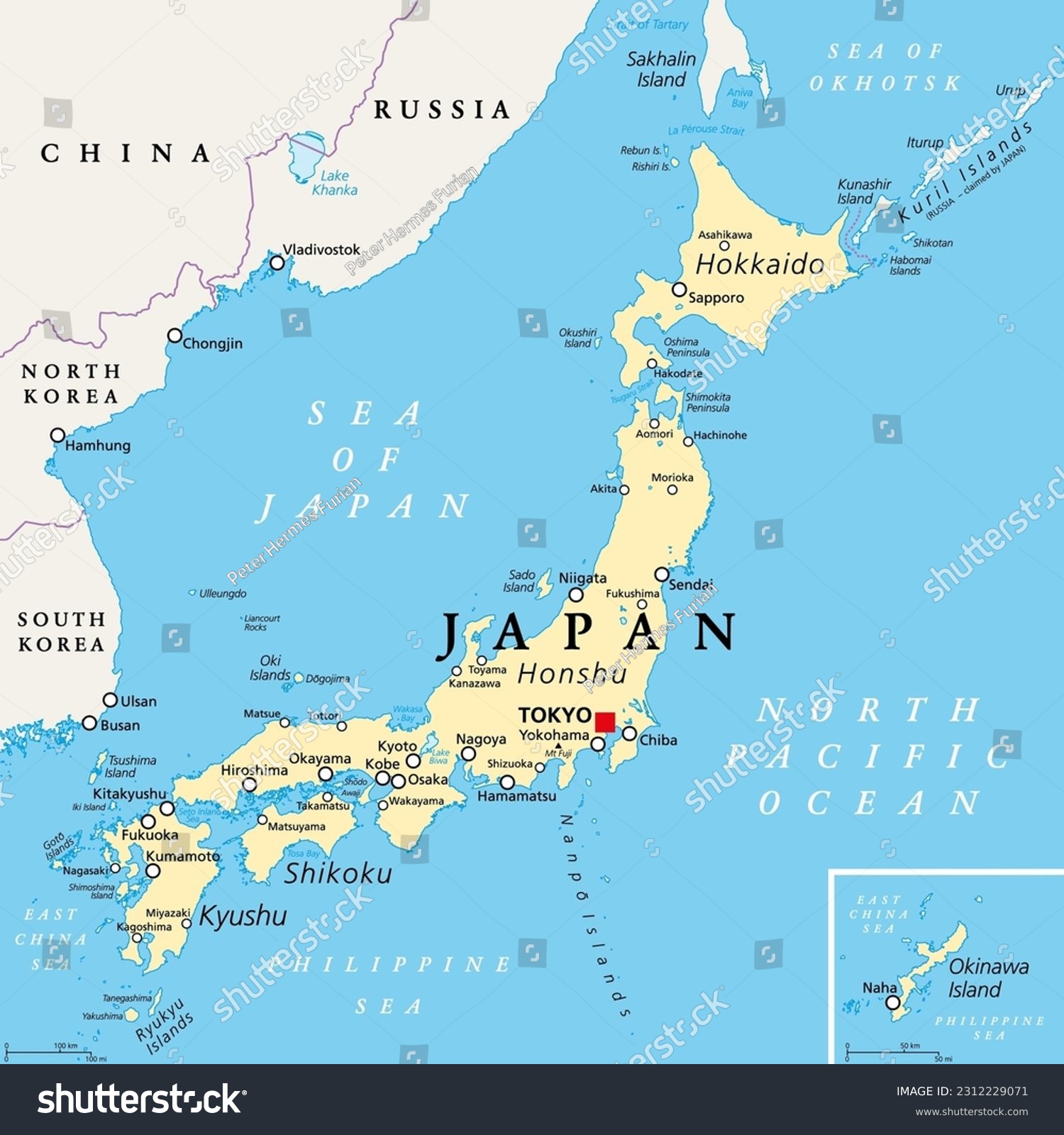 Japan political map. Main islands Honshu, - Royalty Free Stock Vector ...