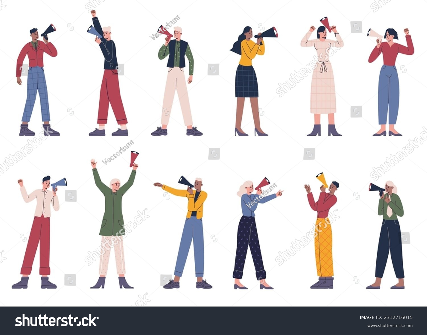 Cartoon agitators. People with megaphones. Men - Royalty Free Stock ...