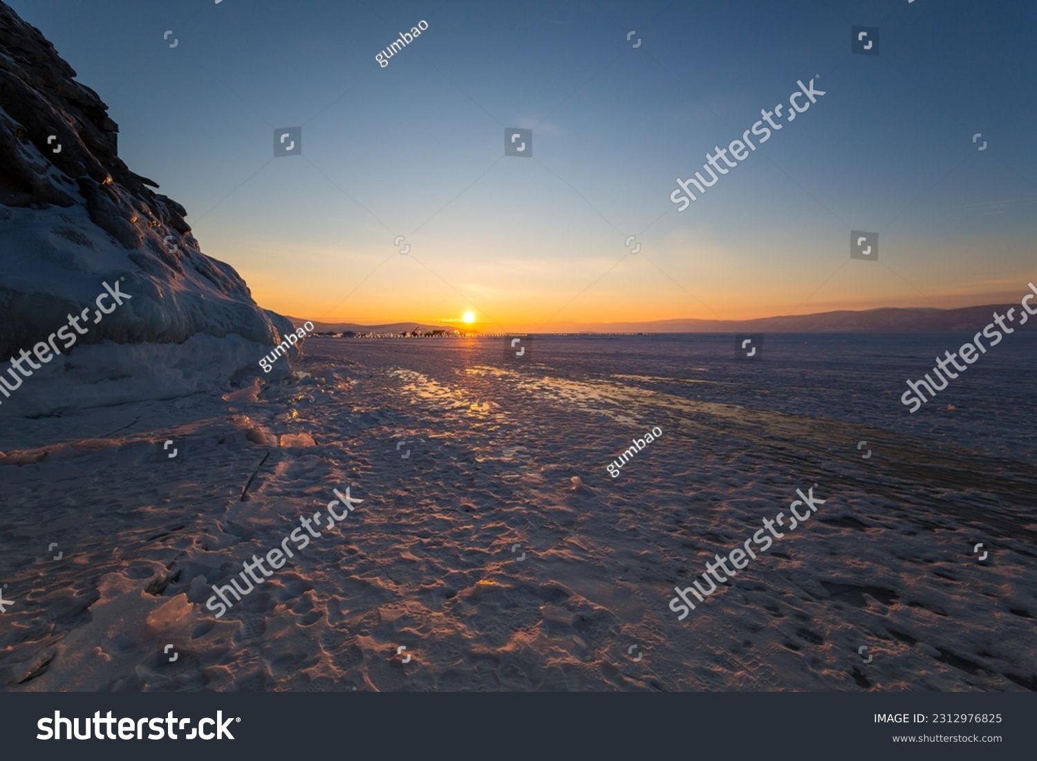 Coast of lake Baikal in winter, the deepest and largest freshwater lake by volume in the world, located in southern Siberia, Russia #2312976825