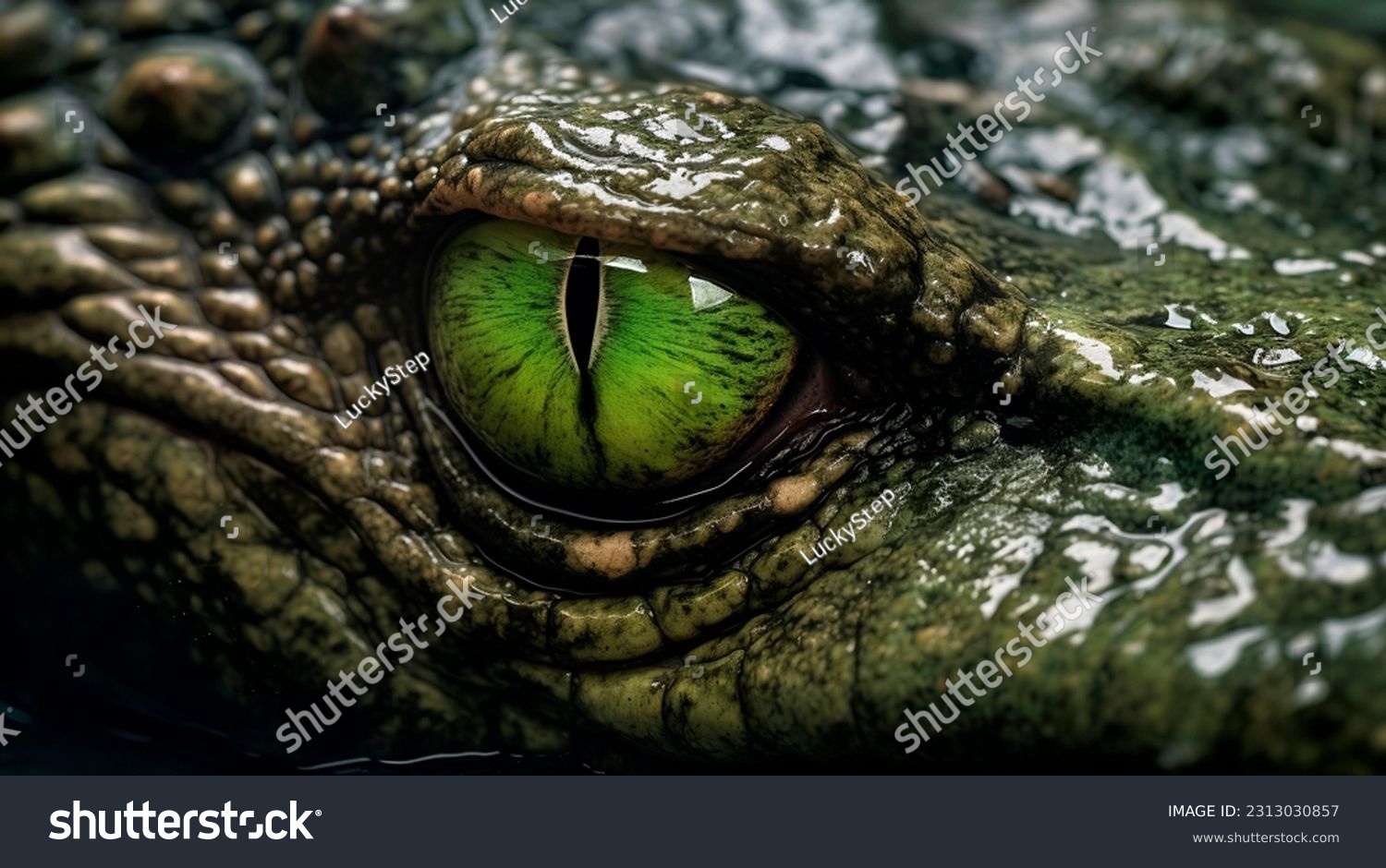 Wildlife crocodile green underwater photography. Open eye reptile teeth. Dangerous animal river mangrove forest close up photo #2313030857
