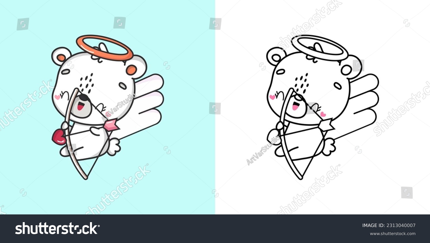 Cute Polar Bear Clipart Illustration and Black and White. Funny Bear Art. Vector Illustration of a Kawaii Animal for Coloring Pages, Stickers, Baby Shower, Prints for Clothes.
 #2313040007