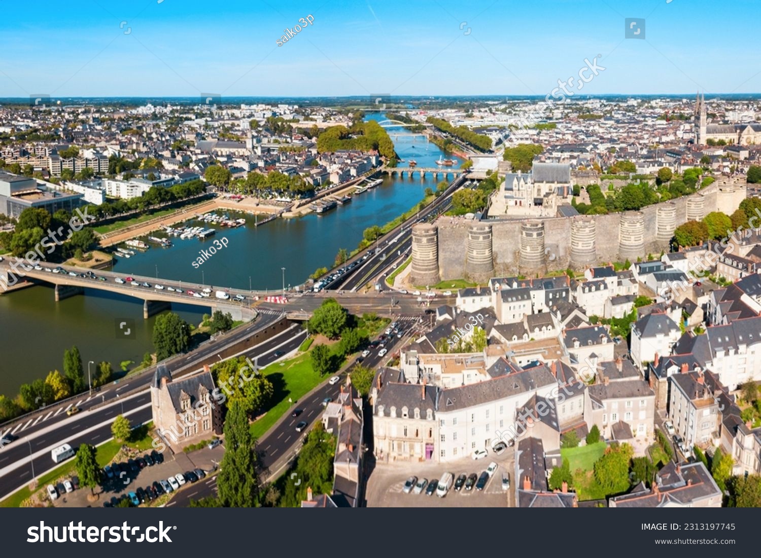 Angers aerial panoramic view. Angers is a city in Loire Valley, western France. #2313197745