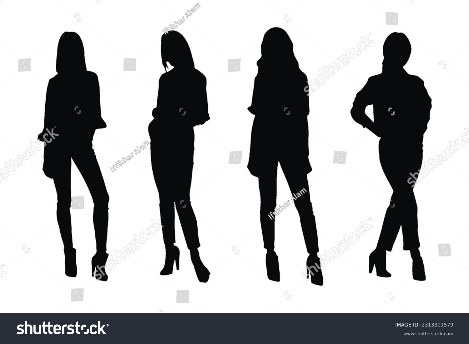 Female model standing silhouette collection. - Royalty Free Stock ...