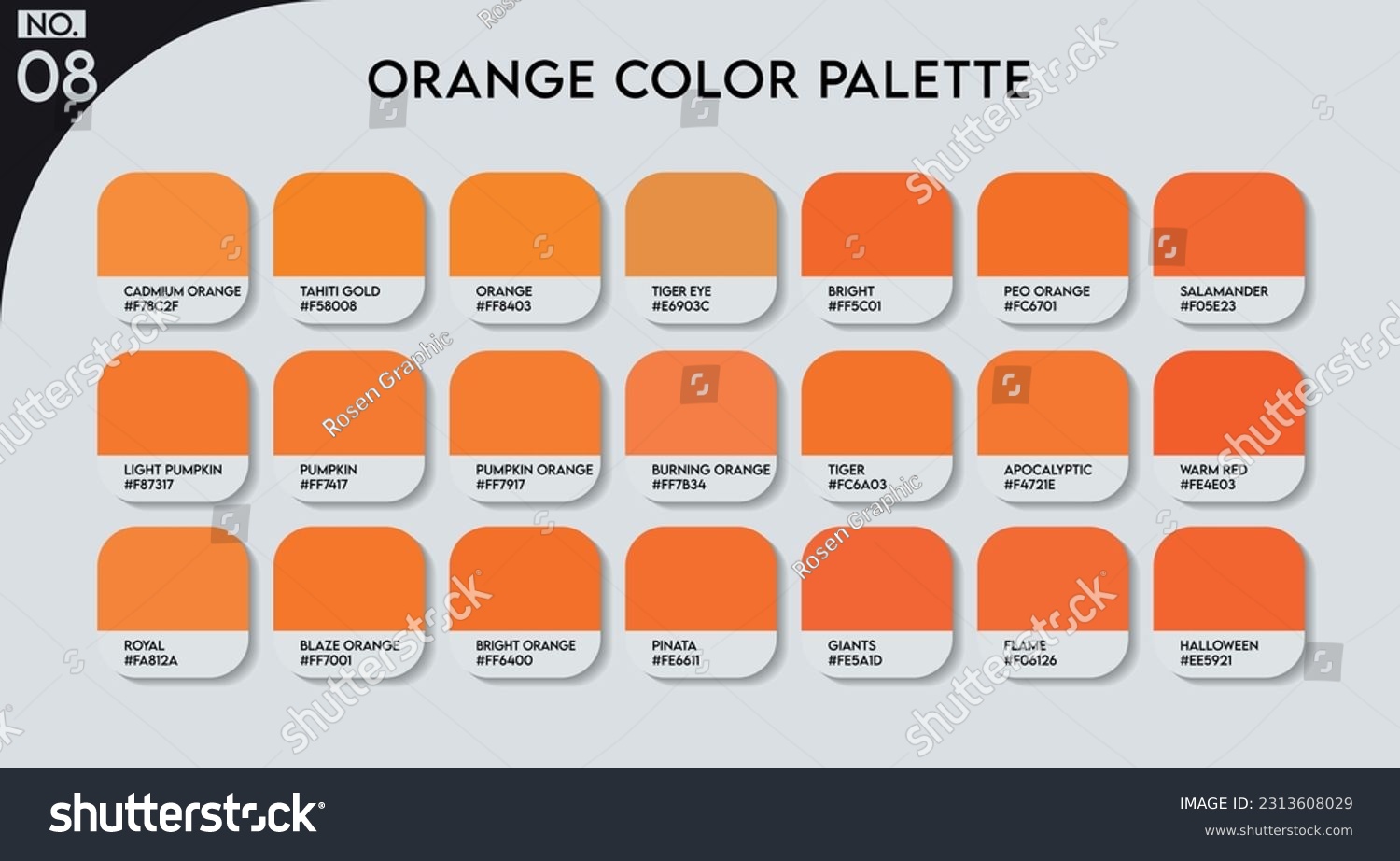 Orange Color Palette with color Names. Catalog - Royalty Free Stock