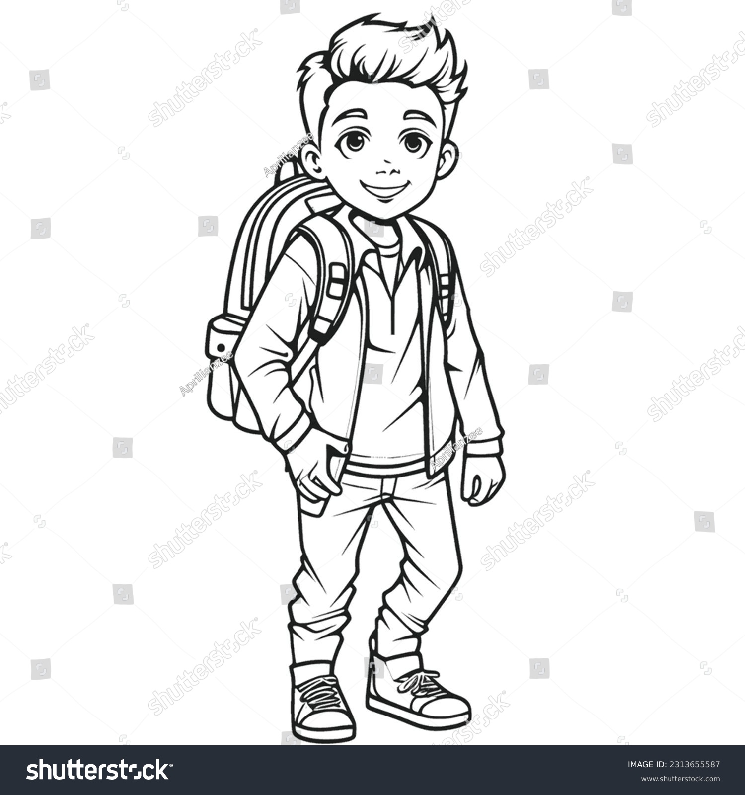 Handsome Outline Coloring Page: Full Body Shot - Royalty Free Stock ...