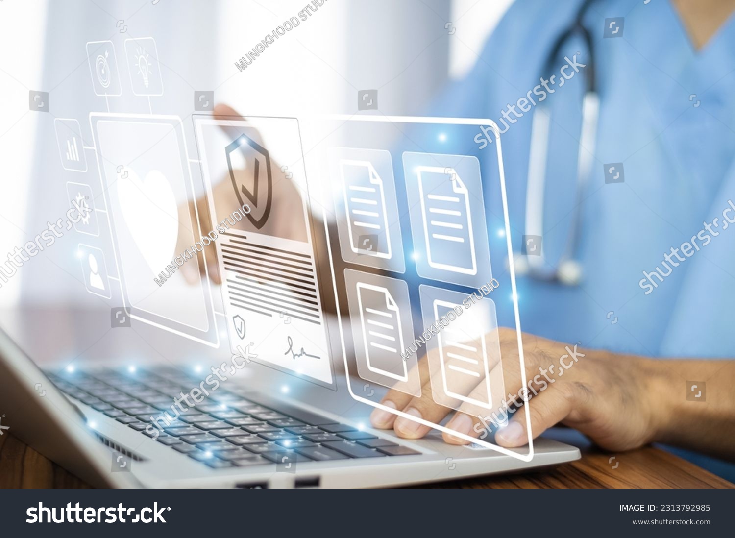 Doctor AI, artificial intelligence in modern medical technology and IOT automation. Doctor using AI document management concept. #2313792985