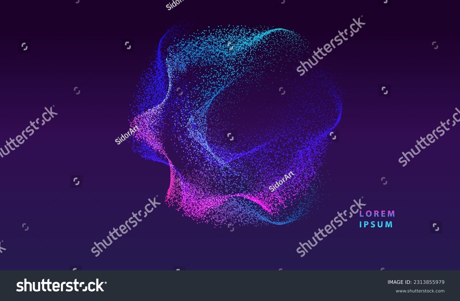Particles glowing dots abstract background. Neon circle splash  design. Ai virtual futuristic technology and science vector. #2313855979