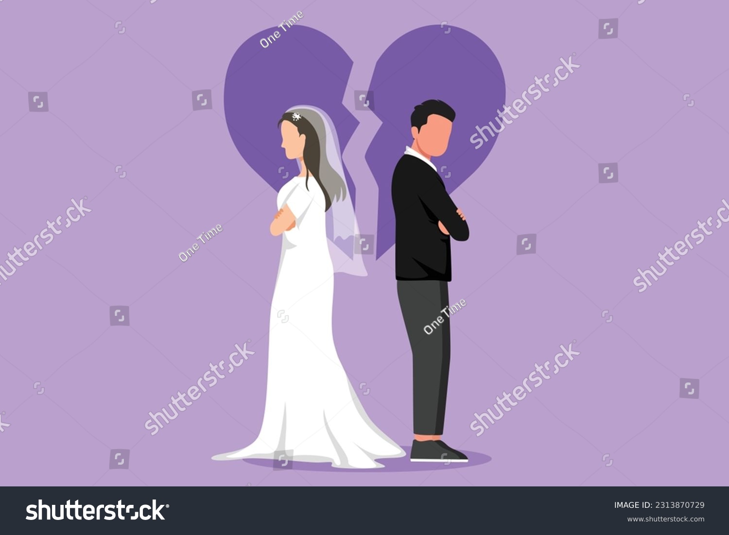 Cartoon Flat Style Drawing Divorced Married Royalty Free Stock Vector