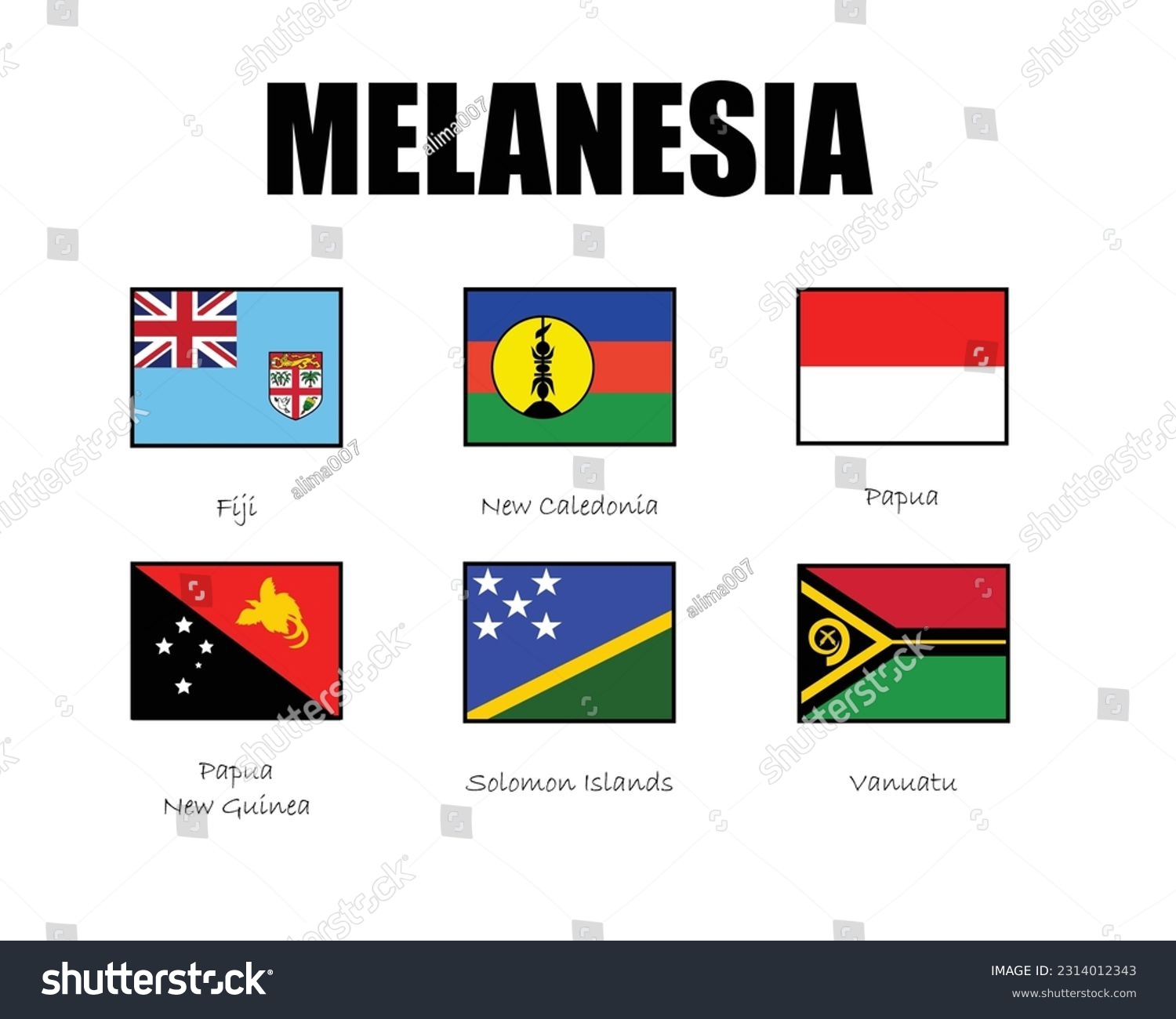 Melanesia states flags, World flags. Oceania - Royalty Free Stock ...