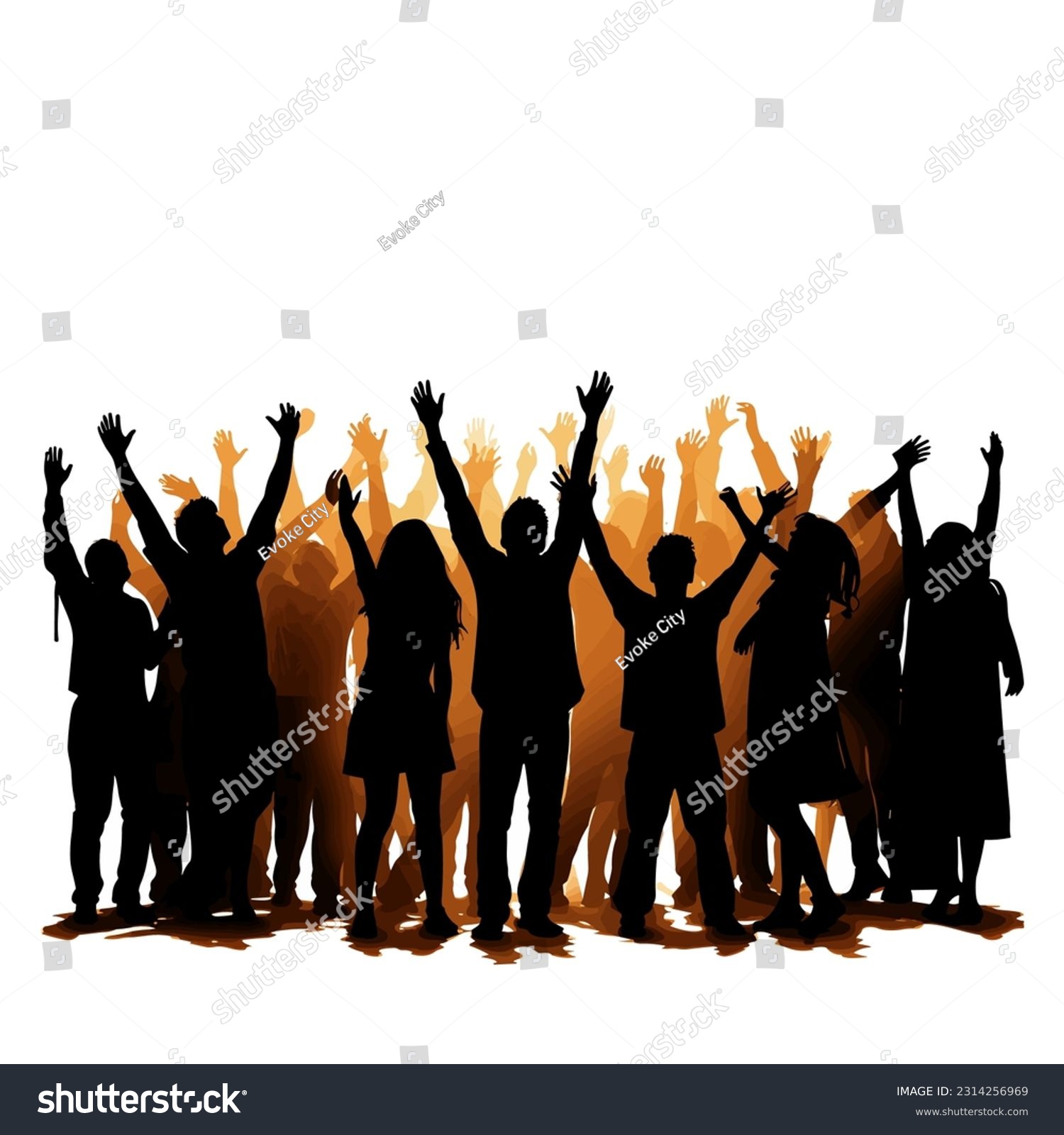 Christian worship young people silhouette lifting hand vector illustration #2314256969