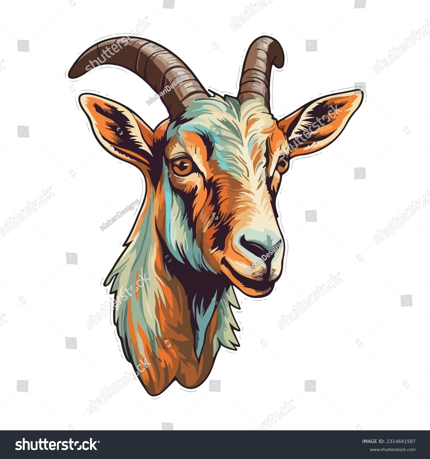 Farm Goat Sticker Fullbody Bold Colors Contour - Royalty Free Stock 