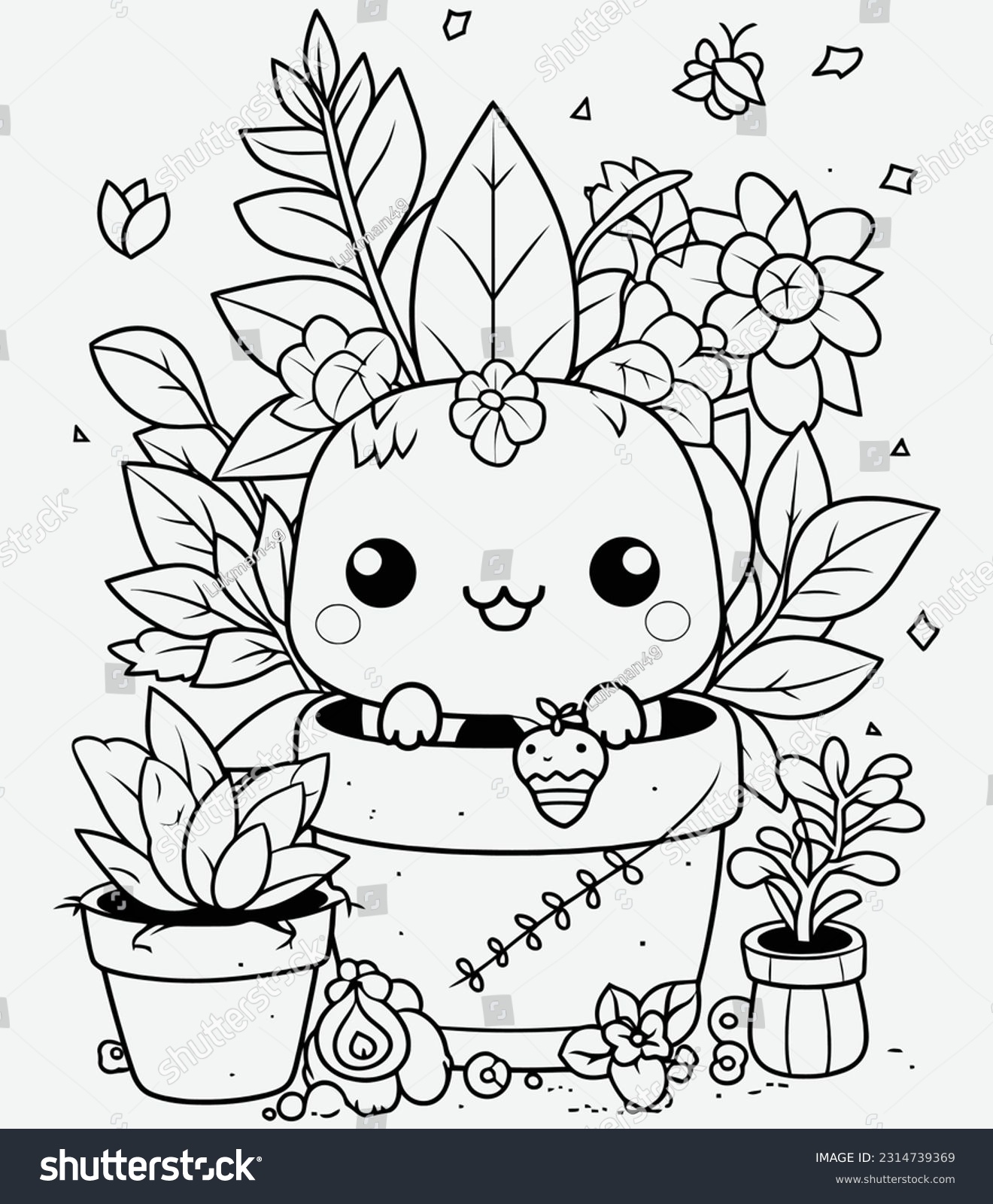 Cute kawaii flower coloring page for kids, Easy - Royalty Free Stock ...