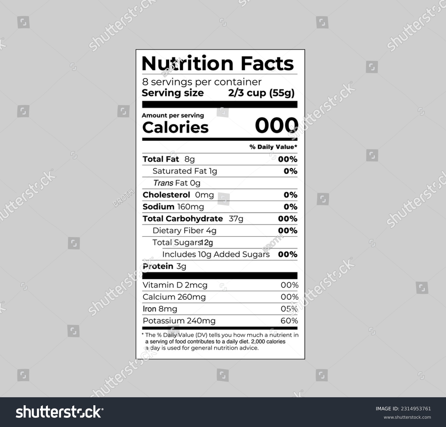 Vector Nutrition Facts Label reference sample - Royalty Free Stock ...