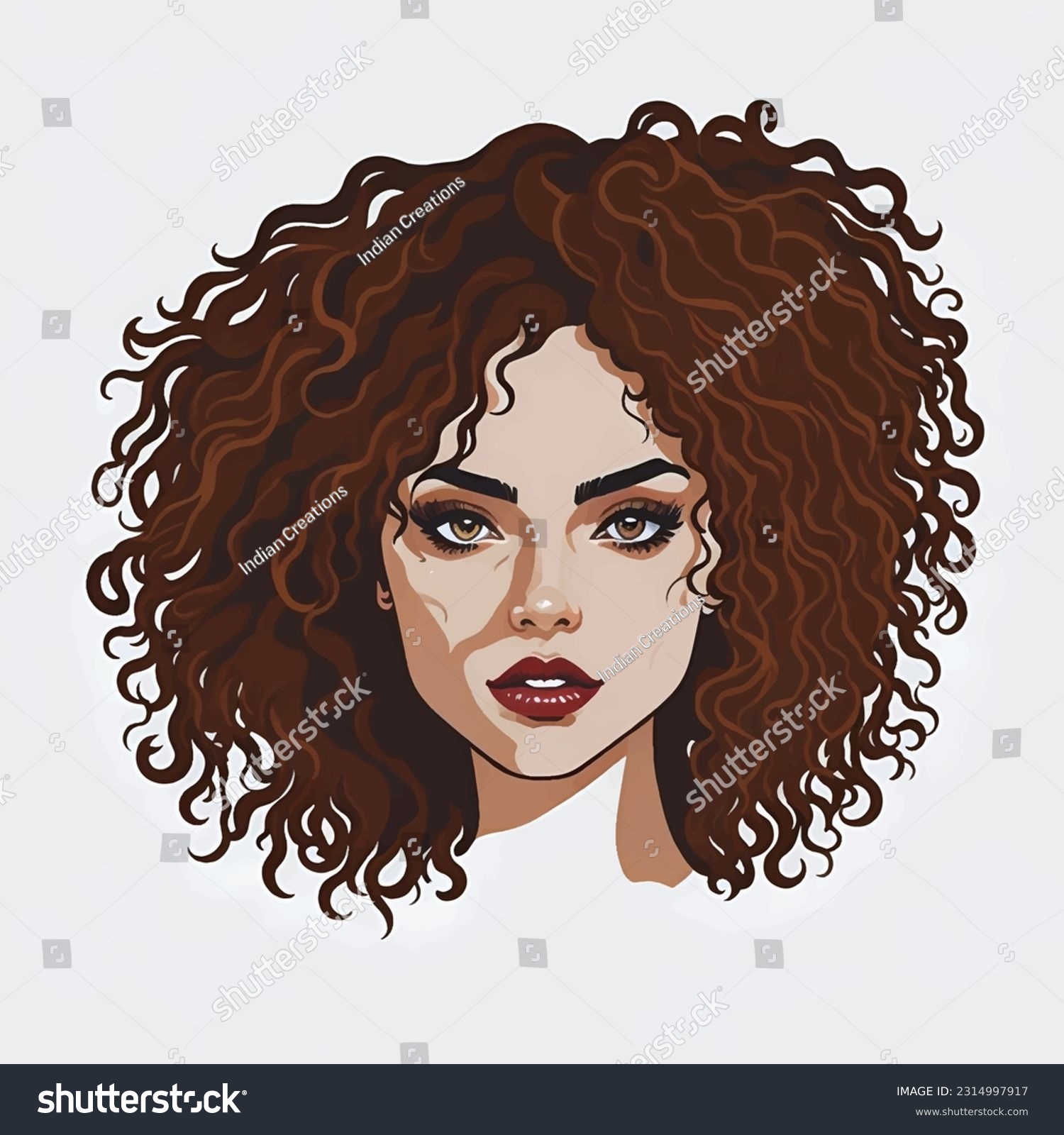 Beautiful girl portrait with curly hair. vector - Royalty Free Stock ...