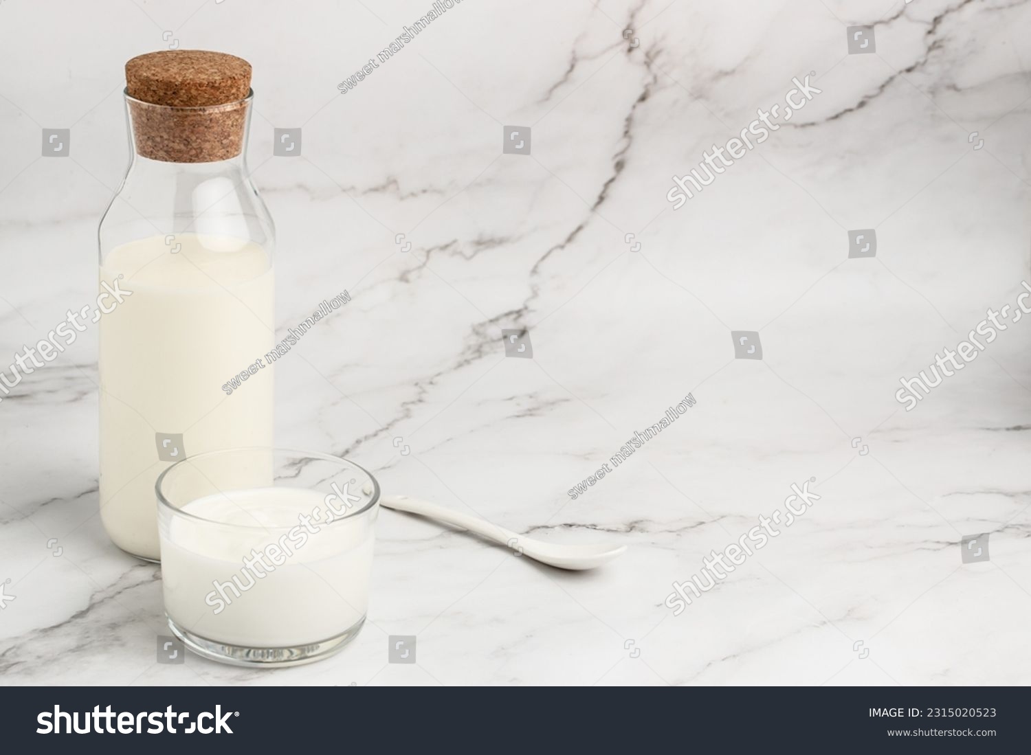 lactose free yogurt, kefir, fermented milk on a light background. Healthy, clean eating. Vegan or gluten free diet, #2315020523