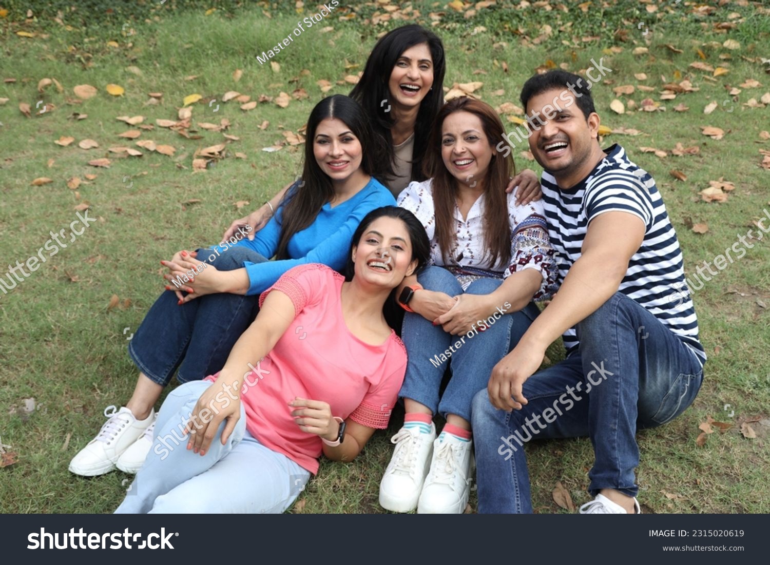 indian five true friends fully enjoying and sitting in the park lovely friends charming and adorable indian female #2315020619