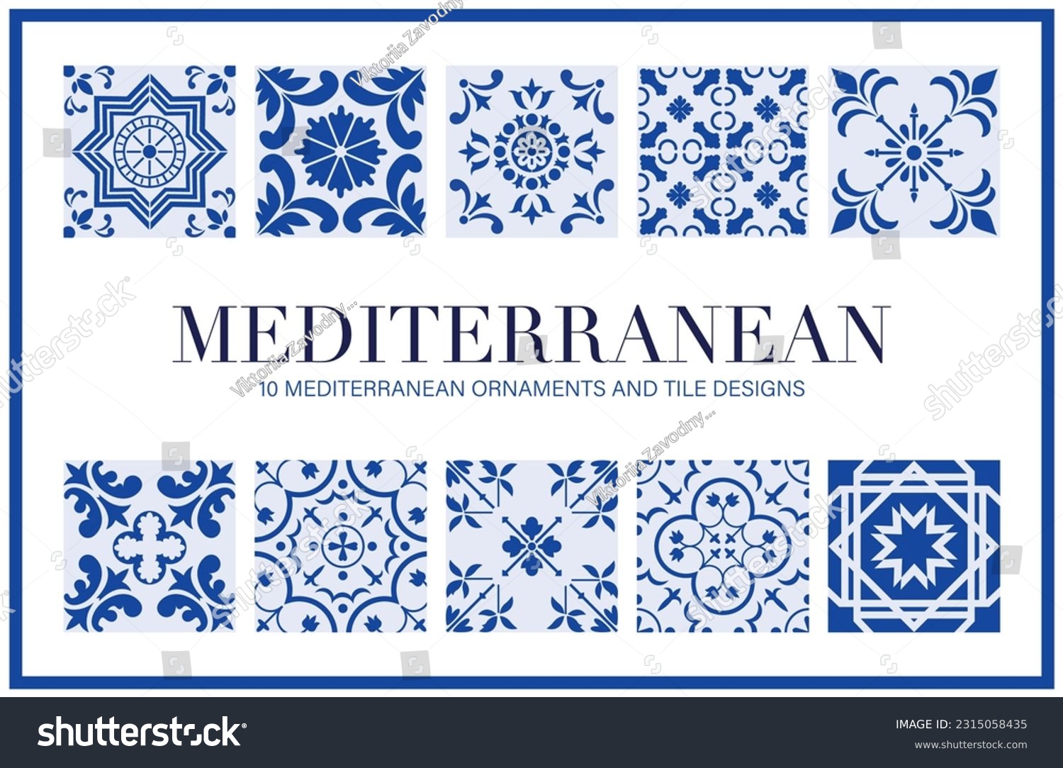 Set of Mediterranean ornaments and tiles, vector . Vector illustration #2315058435