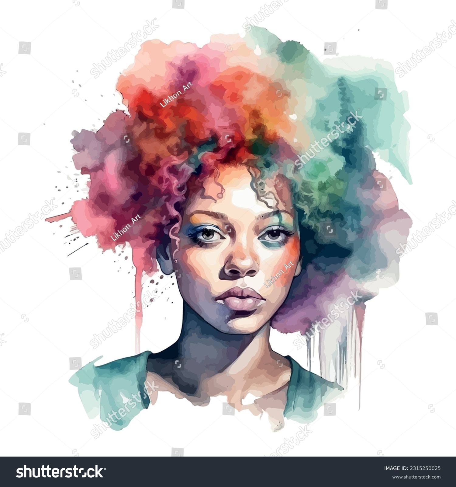 African American Black Women Watercolor Clipart Royalty Free Stock Vector 2315250025 