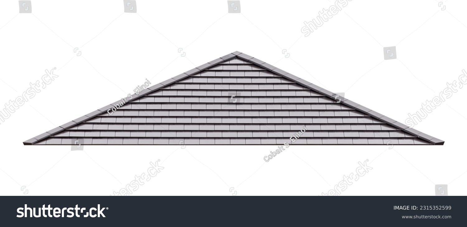 Mockup hip roof gray tile pattern isolated on white background with clipping path #2315352599