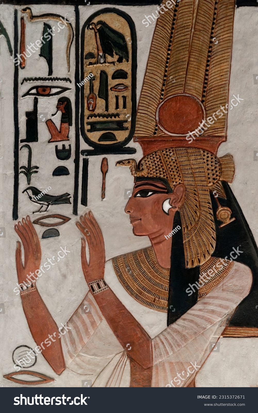 Wall Painting Reliefs shows queen Nefertari in her tomb. Valley of Queens .Luxor .Egypt. #2315372671