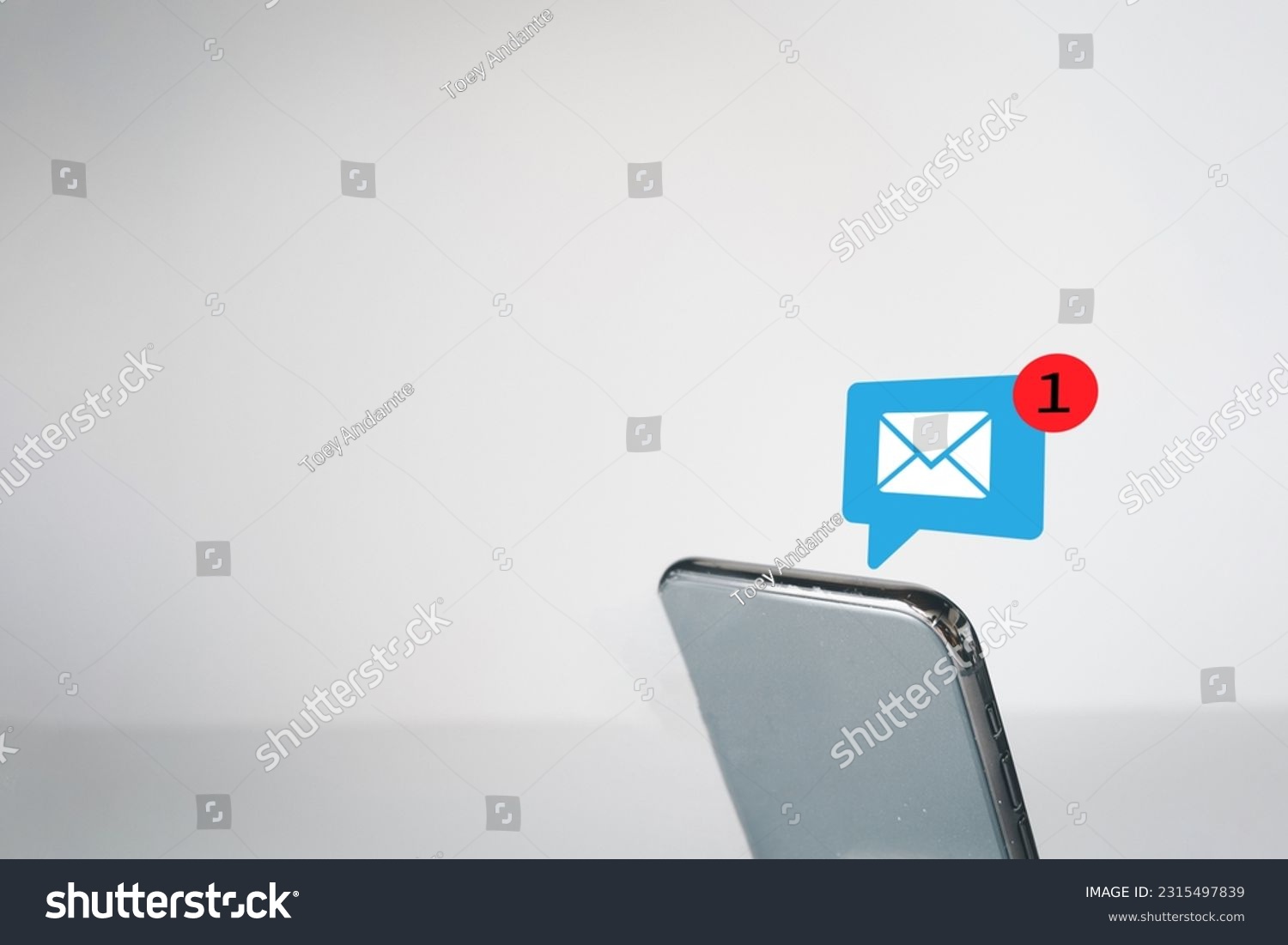 Email notification,New message,Reminder notification,Social Media concept.,New Email or New Message icon on smartphone over white background use for technology,Communications idea. #2315497839