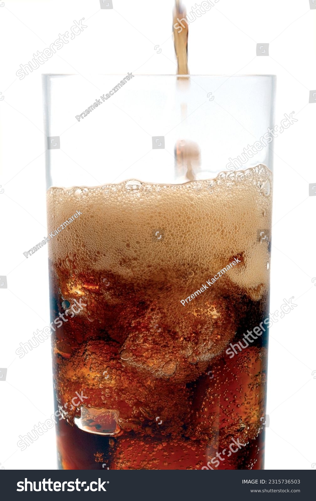 Glass with soda drink. Coke and ice. #2315736503