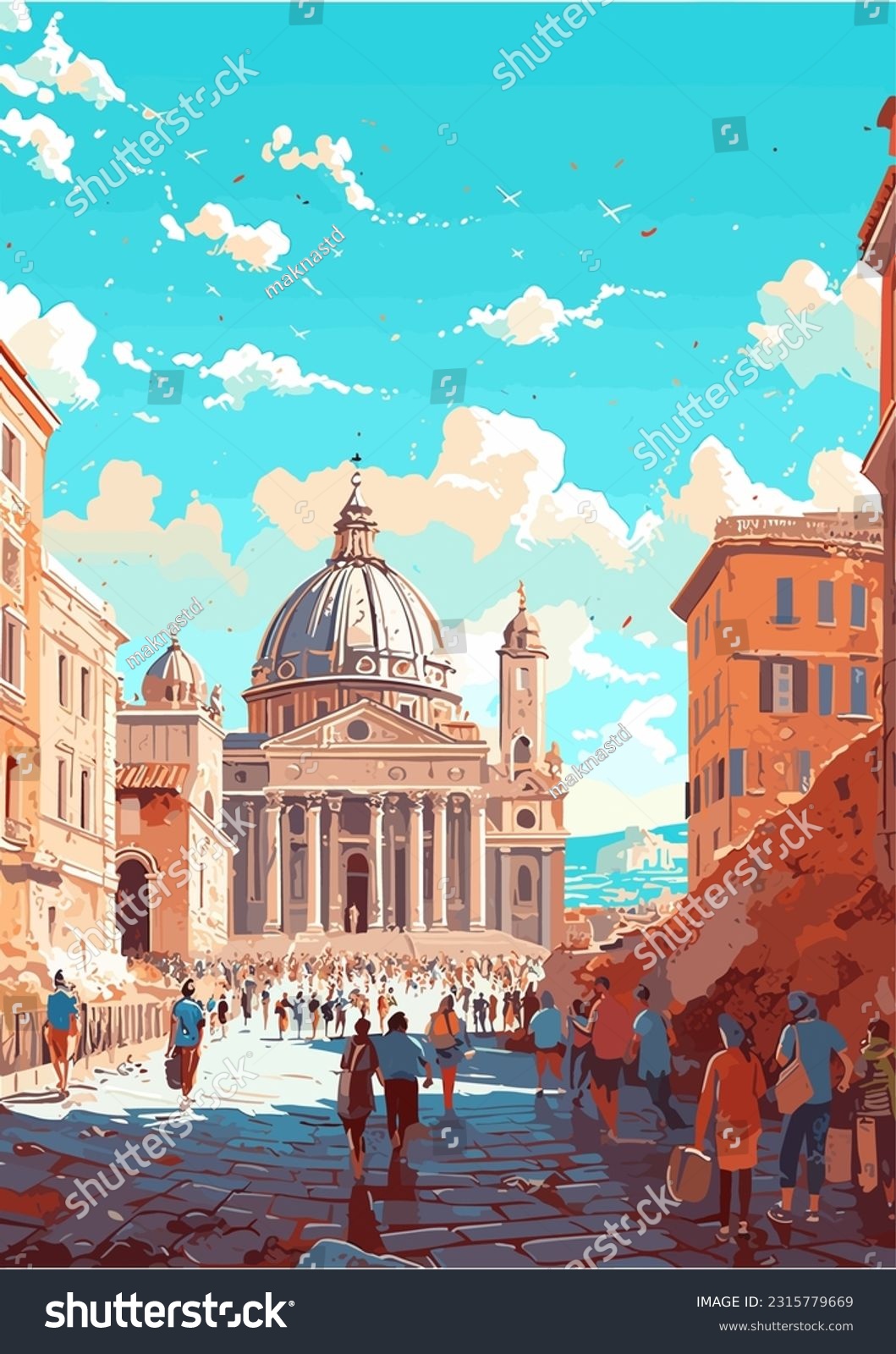 Rome italia famous landmarks illustration vector - Royalty Free Stock ...