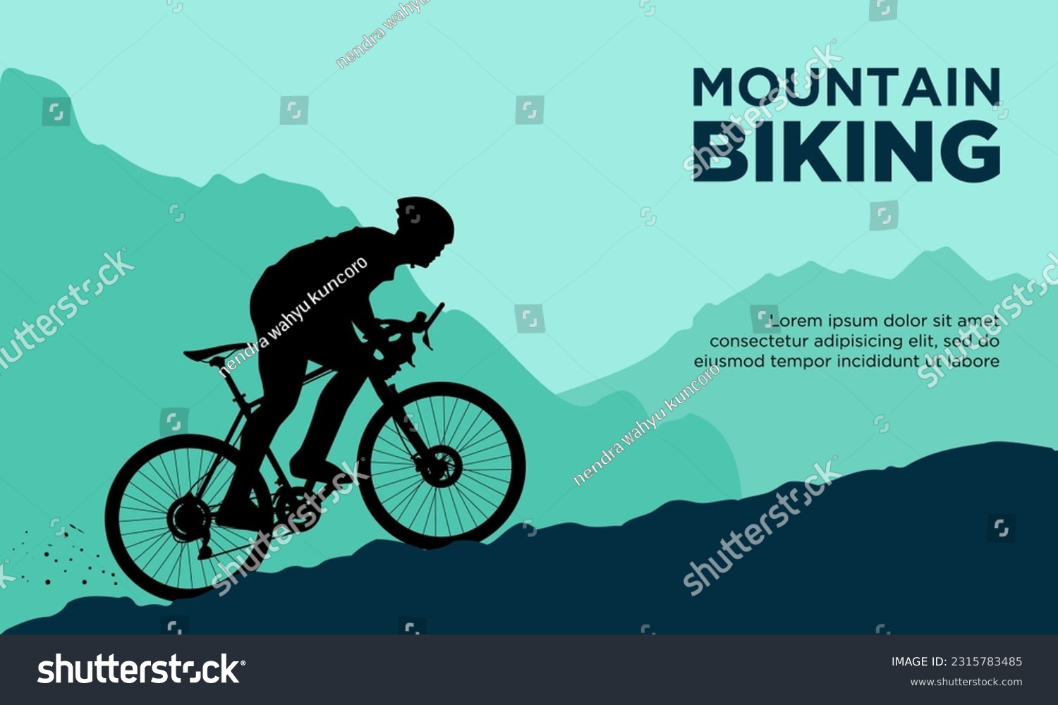 Mountain biking vector illustration. Suitable for mountain bike, downhill, and off road cycling. #2315783485