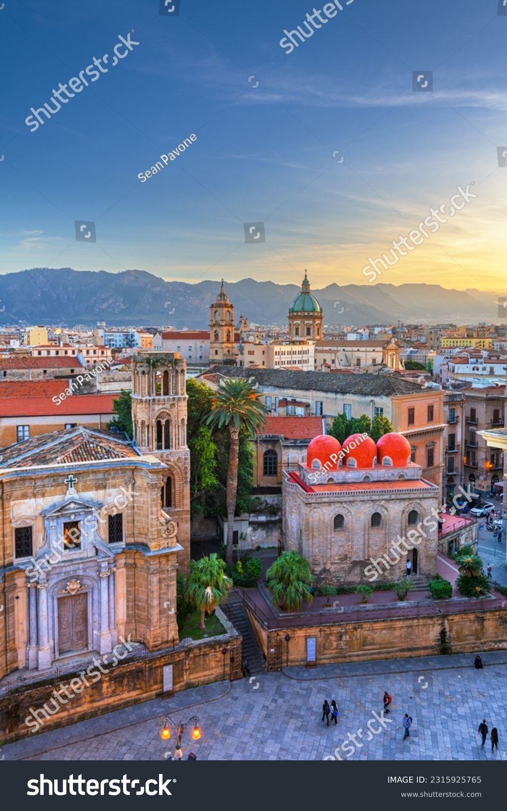 Palermo, Italy rooftop skyline view with the Church of San Cataldo at twilight. #2315925765