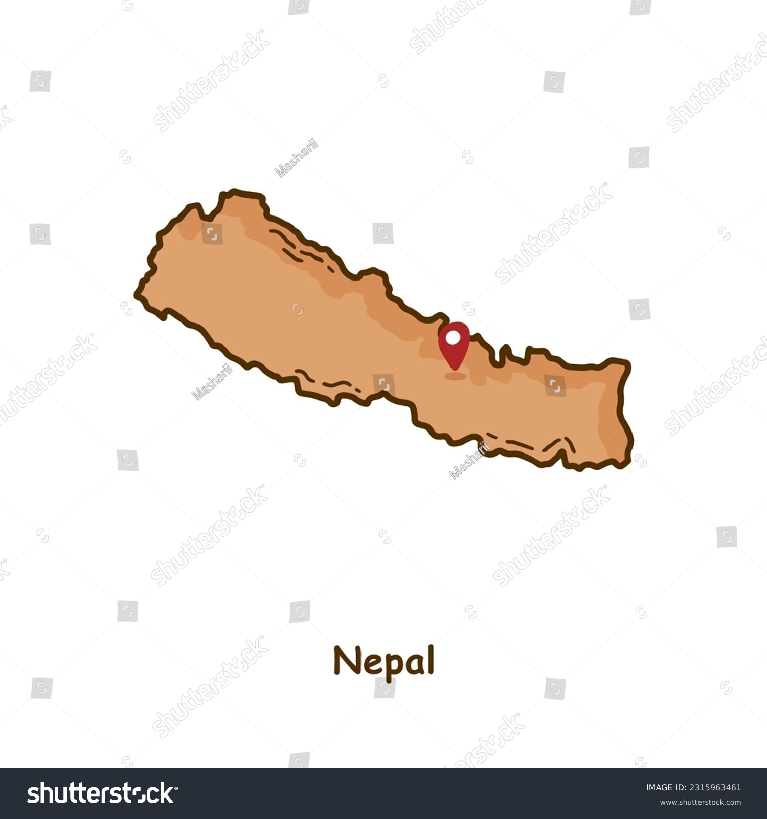 Hand Drawn Map of Nepal with Brown Color. Modern - Royalty Free Stock ...