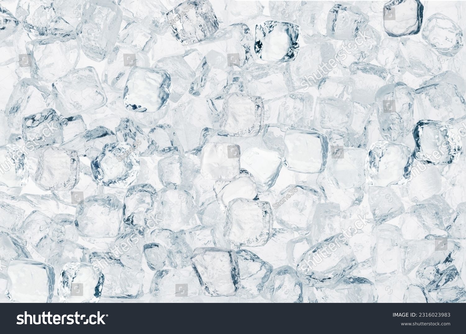 Tray with natural ice cubes on white background. #2316023983