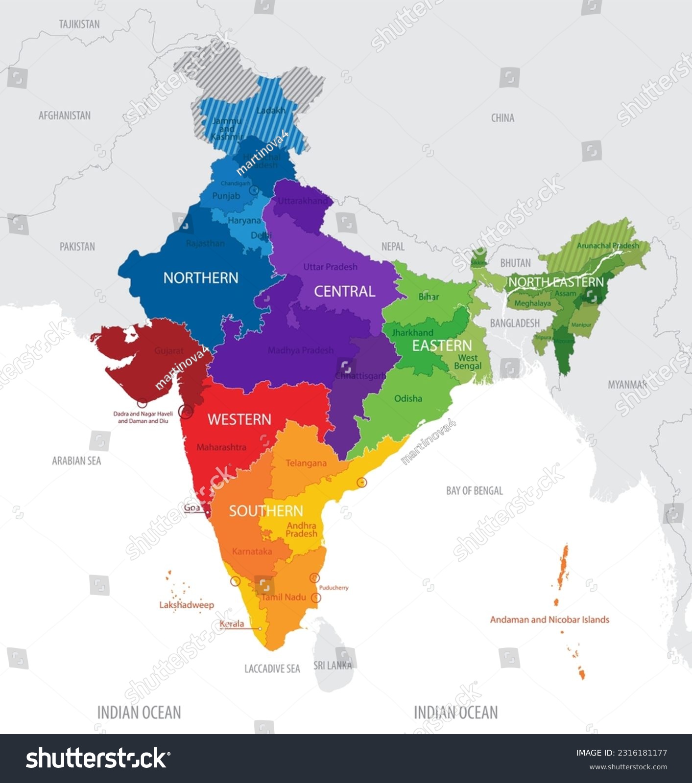 Map of the administrative division of India into - Royalty Free Stock ...