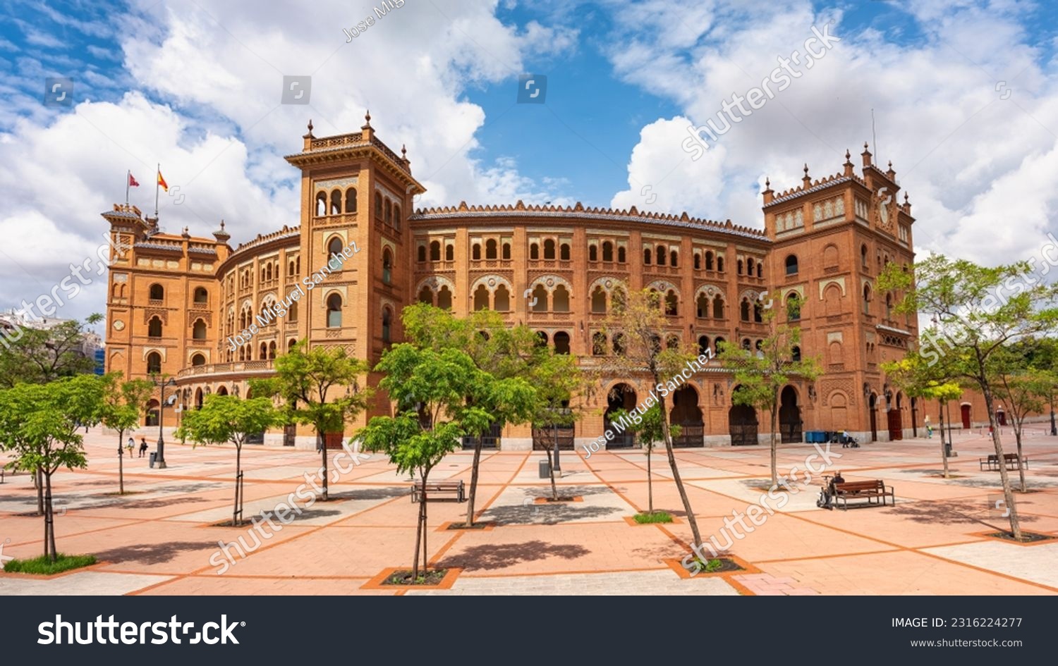 Main facade of the Las Ventas bullring with its old brick architecture, Madrid. #2316224277