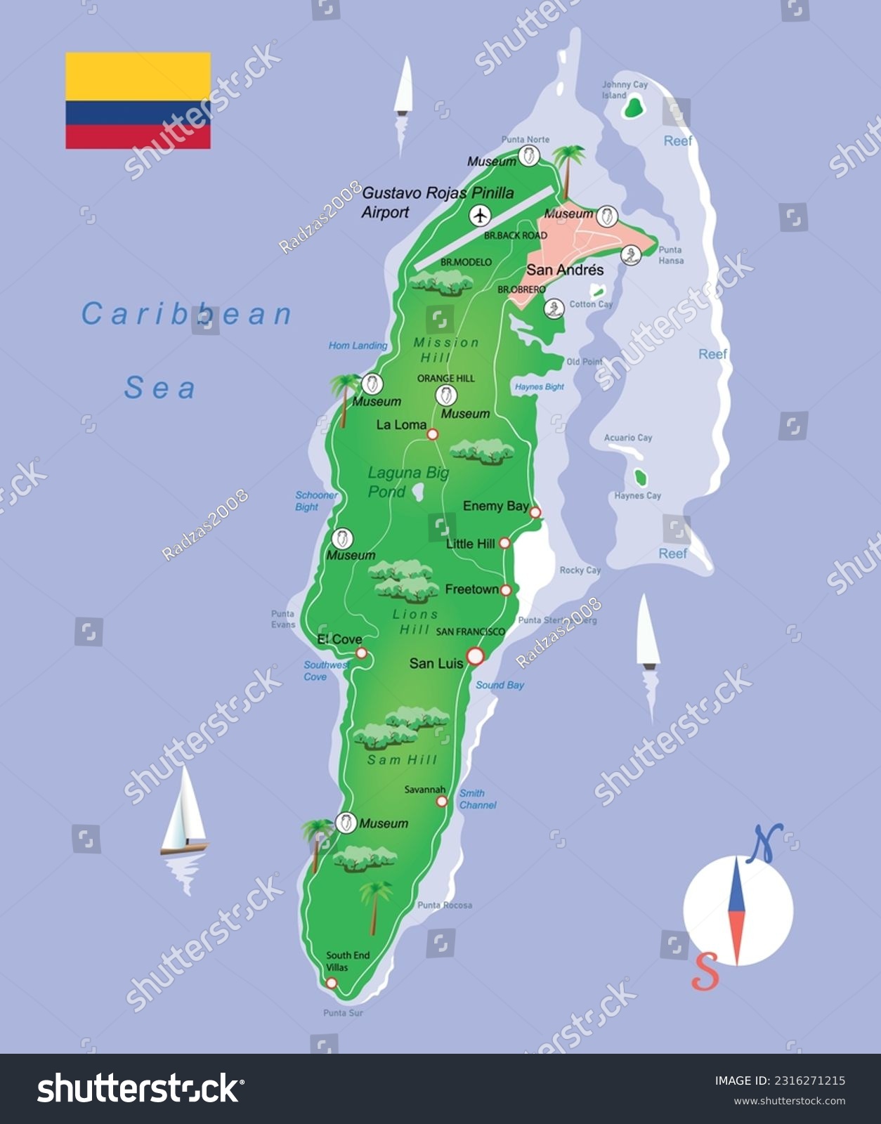 Vector illustration tourist map of San Andres - Royalty Free Stock ...