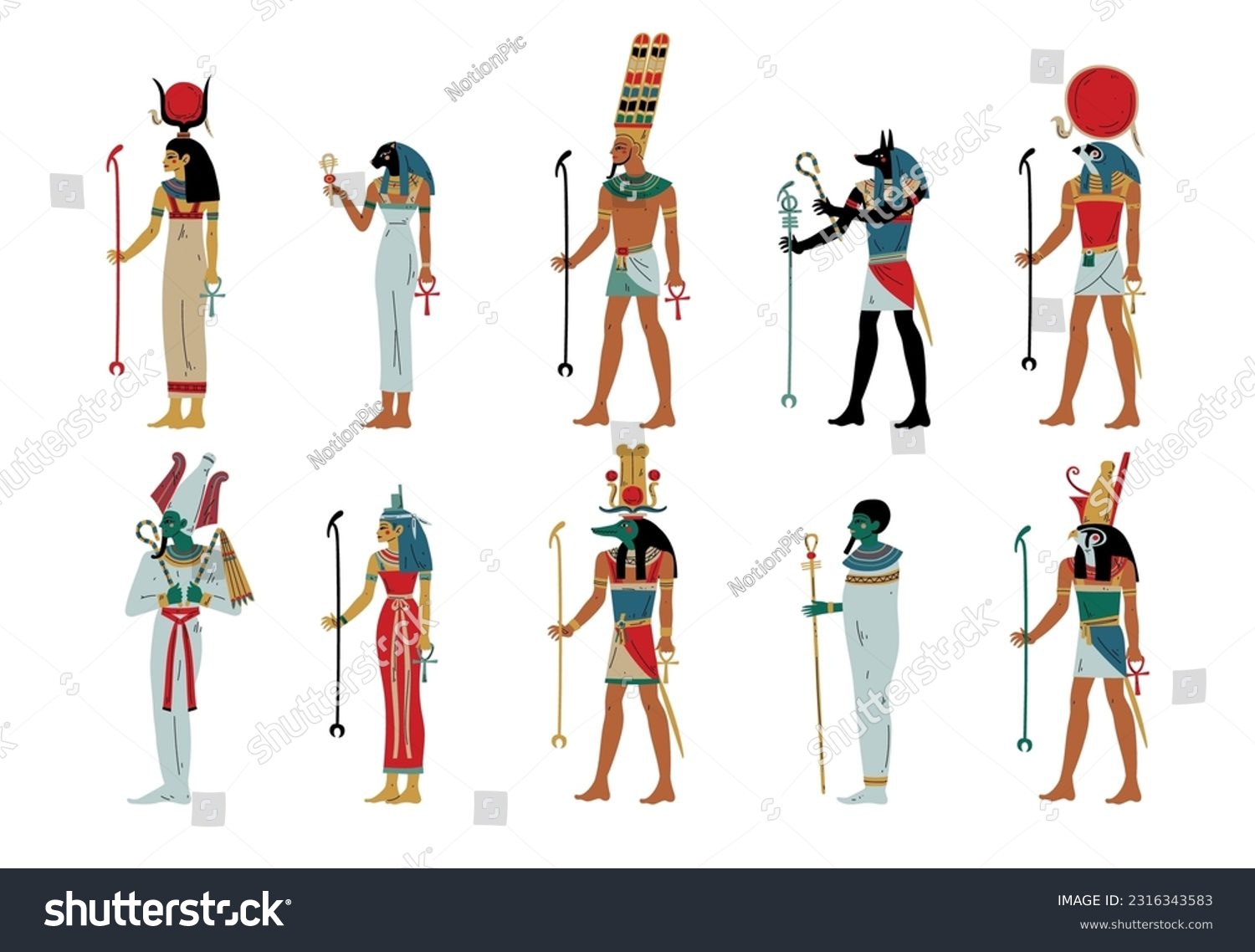 Set of Egyptian gods and goddesses. Osiris, - Royalty Free Stock Vector ...