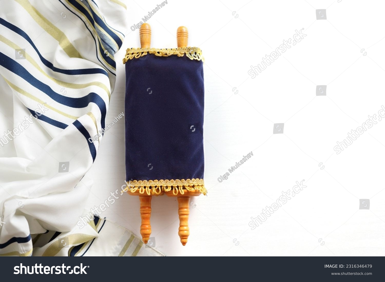 Torah scroll with Tallit on a light background #2316346479