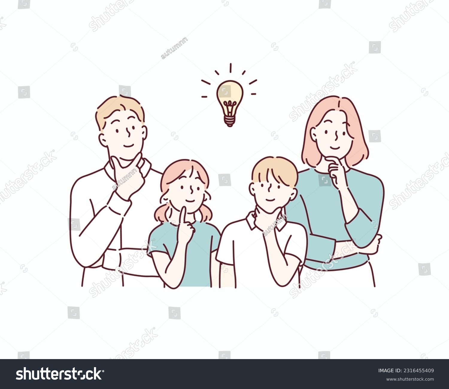 Illustration of family.Questions, solutions, knowledge, learning, children, education. Hand drawn style vector design illustrations. #2316455409