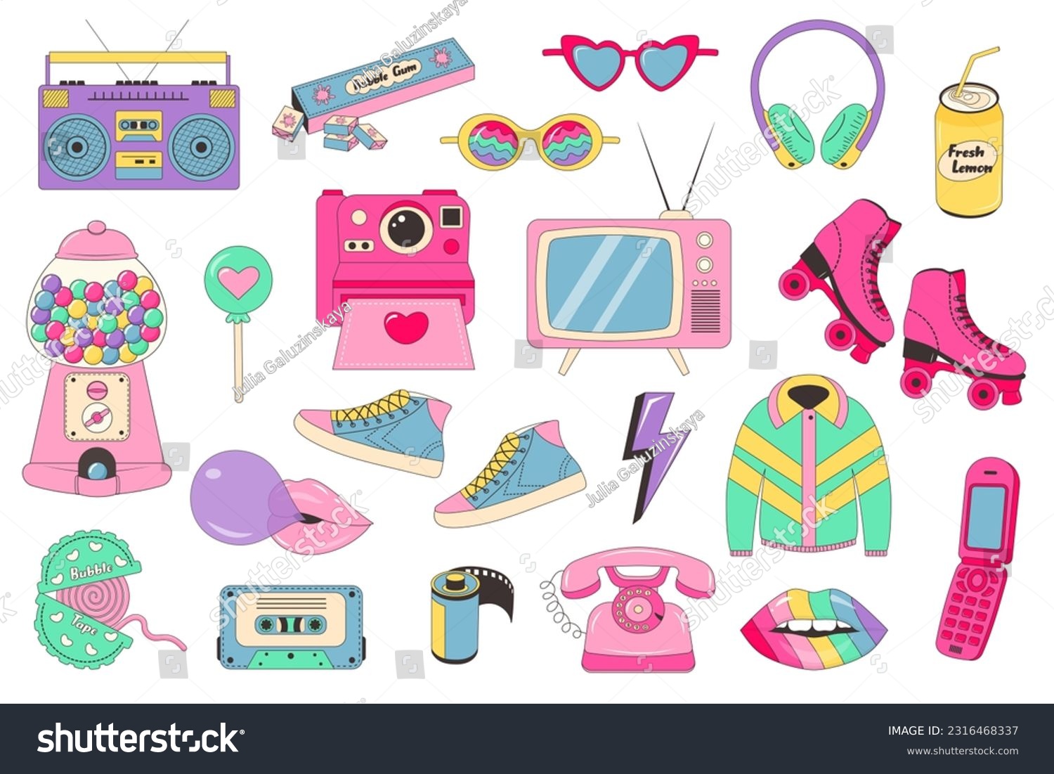 Retro 80s 90s clipart set. Cute y2k glamour - Royalty Free Stock Vector ...