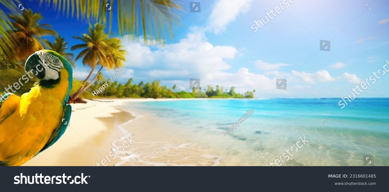 summer holiday on tropical sea sandy beach; banner design with copy space
 #2316601485