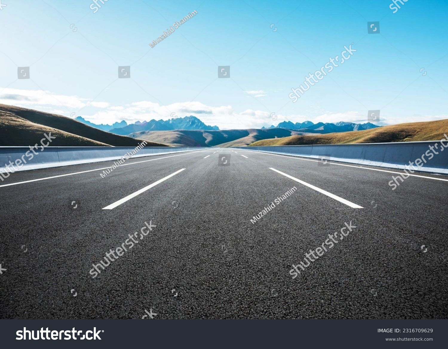 A road with tire tracks on it and the sky is background beauty nature #2316709629