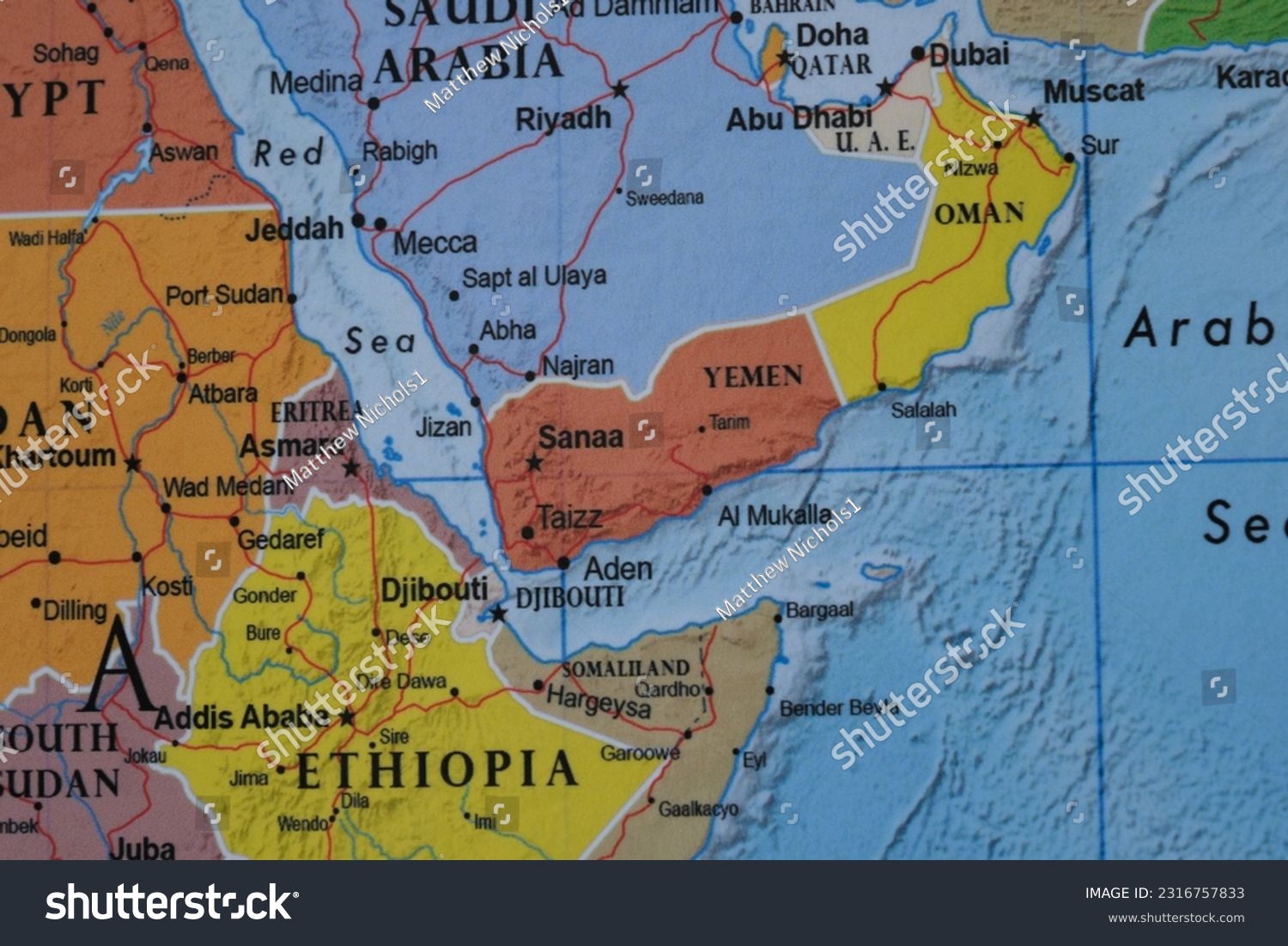 Close up of Yemen on world map #2316757833