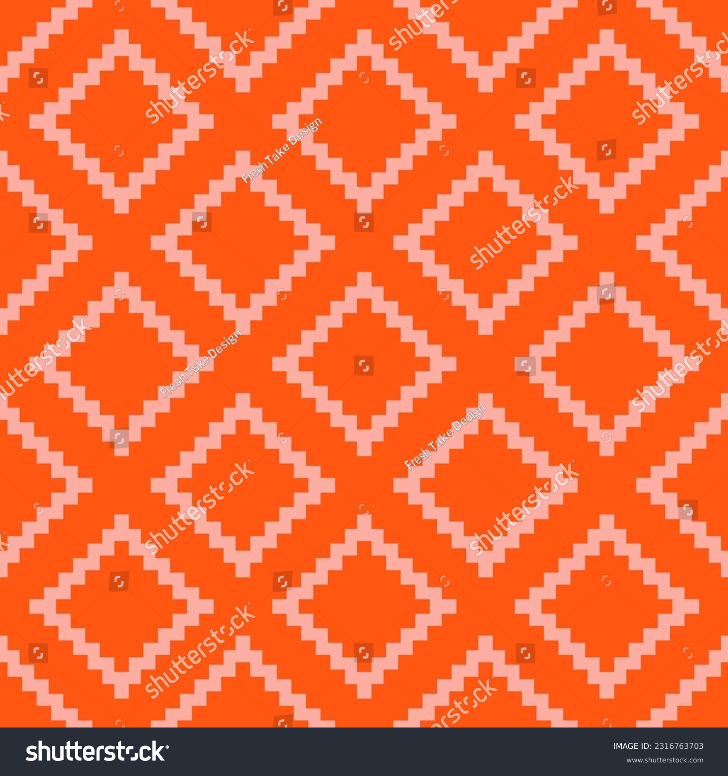 Orange seamless pattern with kilim square design #2316763703