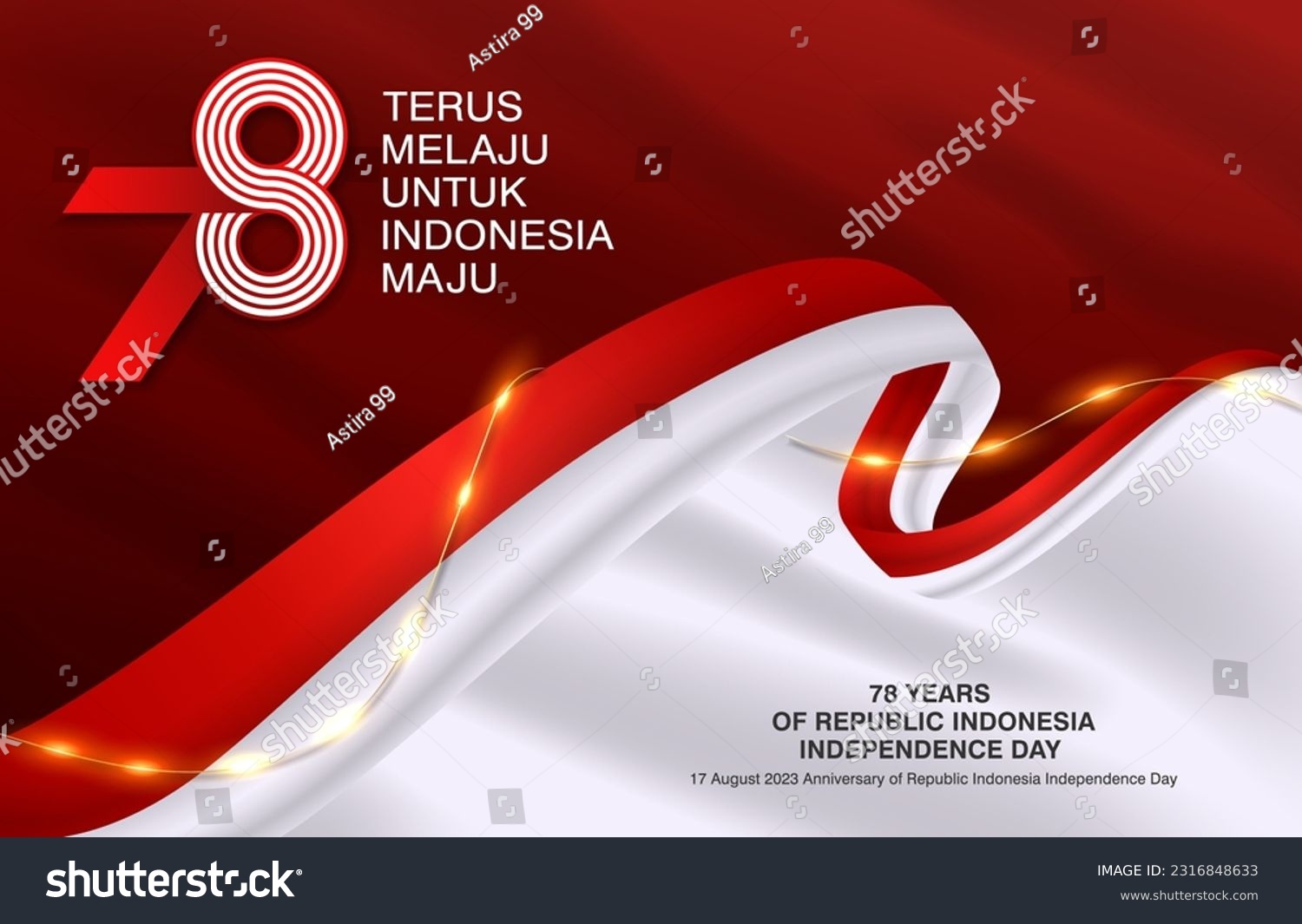 Anniversary 78th of Republic of Indonesia Independence day background with red white ribbon design #2316848633