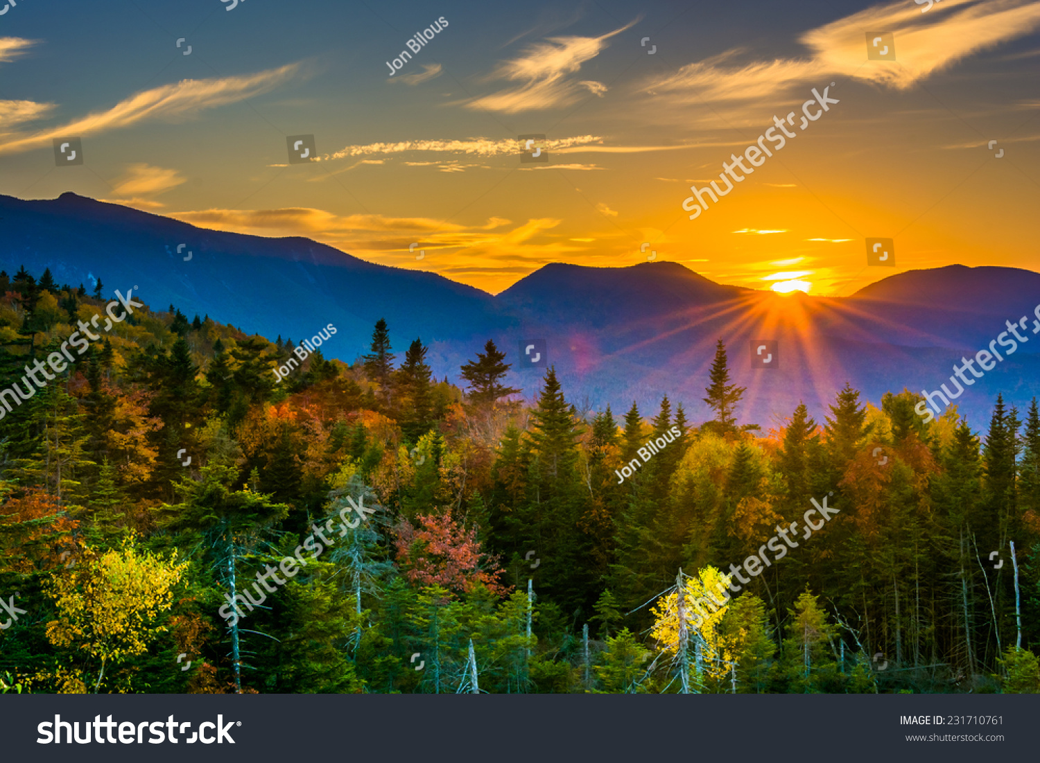 Sunset from  Kancamagus Pass, on the Kancamagus Highway in White Mountain National Forest, New Hampshire. #231710761