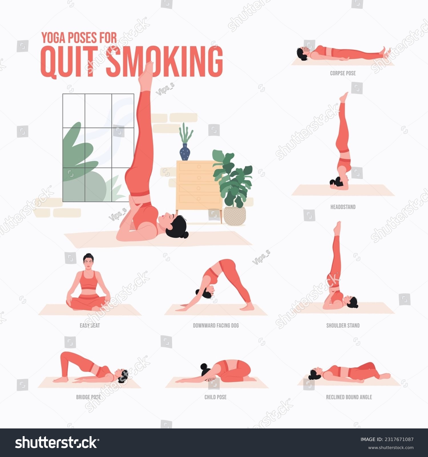 Yoga poses for Quit Smoking. Young woman Royalty Free Stock Vector