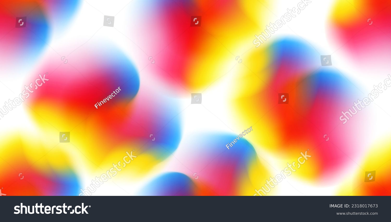 Blurred circles seamless pattern. Vibrant gradient defocused round shapes for textile, fabric and wallpapers design. Yellow, red, blue. Vector illustration. #2318017673